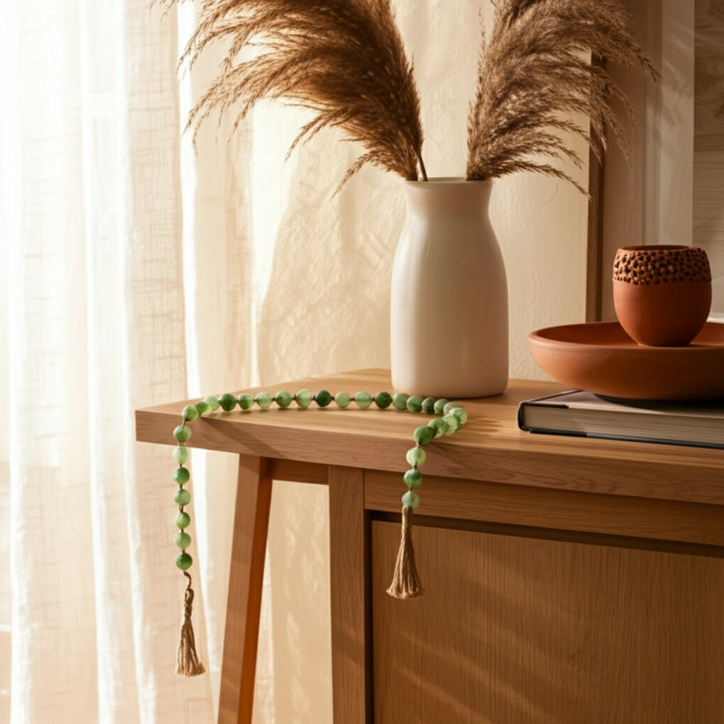 Resin Bead Strand with Tassels - Modern Boho Decorative Accent Featuring Sleek Resin Design and Contemporary Trendy Style for Versatile Statement Displays