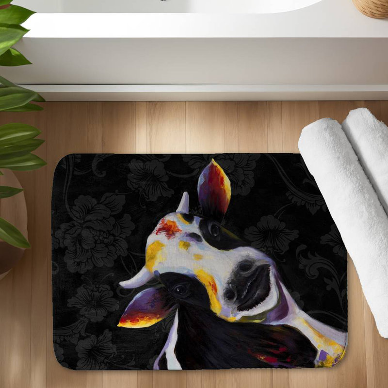 Funny cow Bath Mat with Non-Slip Backing - Quick Dry Memory Foam Bathroom Rug - Absorbent - Modern Plush Spa-Style - Machine Washable