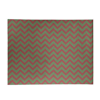 Tapis à chevrons fait main vert/rouge