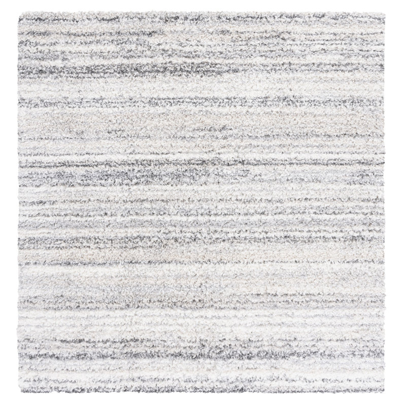 Ivory Square Hand-knotted Shag Rug, 6'7" x 6'7"