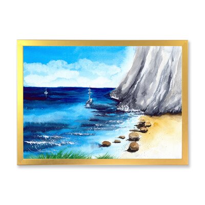 A Sea Shore with Yellow Sand Mountains and a Yacht - Painting on Canvas -  East Urban Home, 4145C36AAFAF4F559DEDF2568A90161F