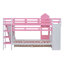 Lit superposé simple au-dessus d'un lit simple de style château avec 2 tiroirs, 3 tablettes et glissières - Rose (OLD SKU: LT000559AAH-1)