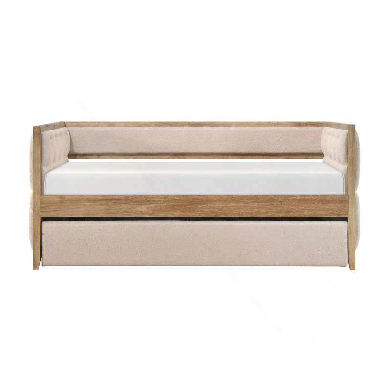 Lit de jour moderne 1pc avec lit gigogne escamotable beige Boucle touffeté chambre à coucher Mobilier de style transitionnel finition naturelle