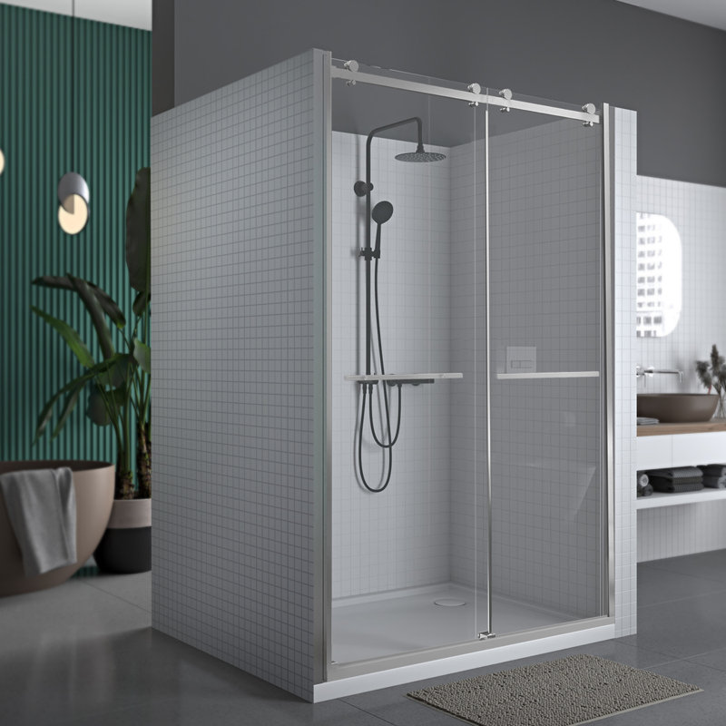 44" - 48" W 74” H Double Sliding Frameless Shower Door, Chrome
