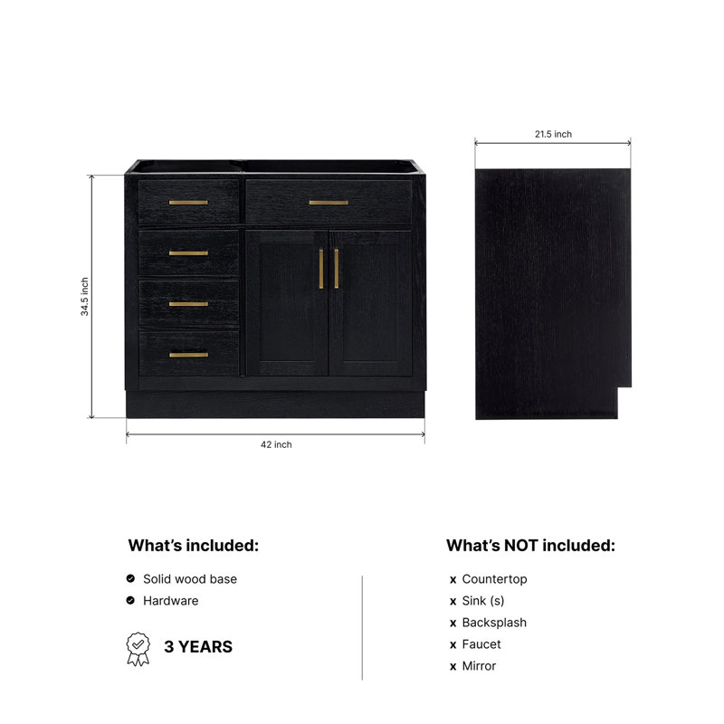 42" Single Bathroom Vanity Base only, Black Oak