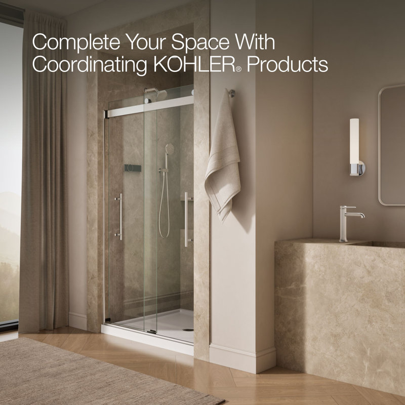 Levity Plus Less Sliding Shower Door, 81-5/8 In. H X 44-5/8 - 47-5/8 In. W, With 3/8 In.-Thick Crystal Clear Glass, Silver