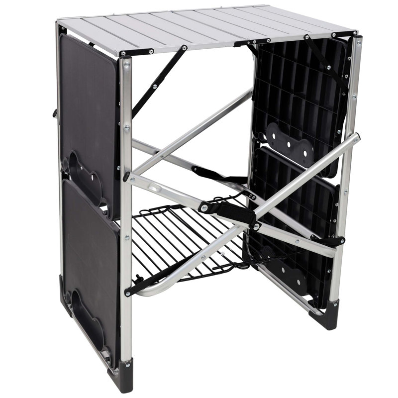 Table de cuisine de camping pliante - Station de cuisson extérieure portable avec plateau résistant à la chaleur, 4 tables d'appoint, support de rangement et lampadaire pour les pique-niques et les voyages de camping （Table seulement）