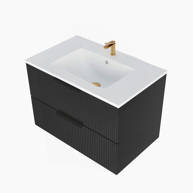 Meuble-lavabo 30 po avec lavabo en céramique, Noir mat