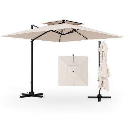 9.5 Feet Cantilever Patio Umbrella With 360° Rotation And Double Top