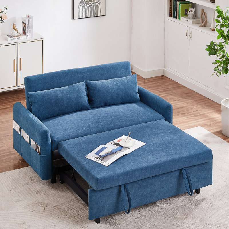 Lit 55,1 po avec dossier réglable et - bleu pour chambre à coucher, salon, appartement, canapé-lit de bureau, poches de rangement et 2 oreillers