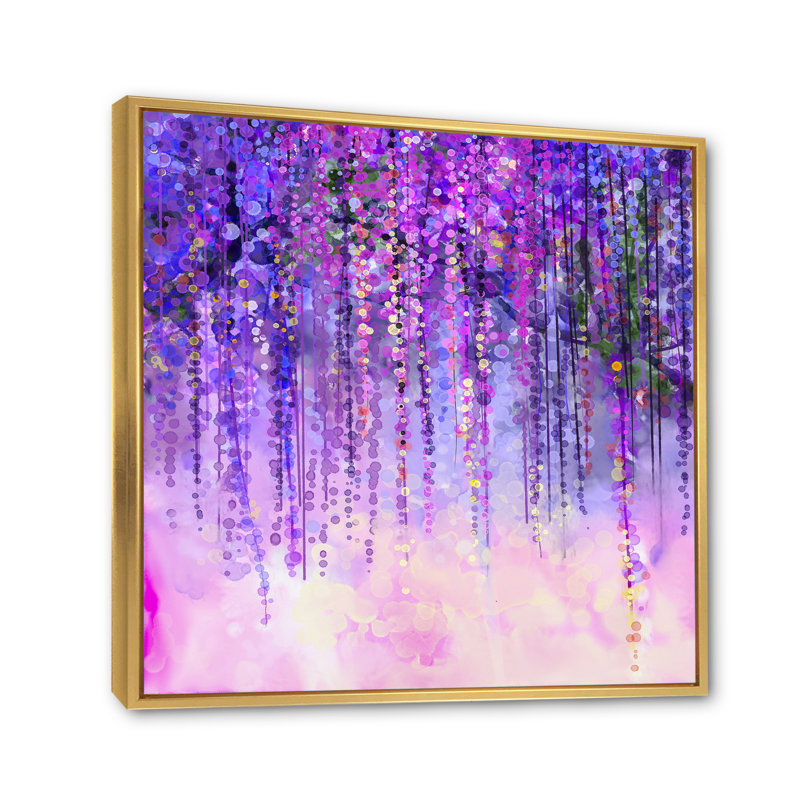 Printemps fleurs mauves arbre Wisteria en fleur - œuvre d'art traditionnelle sur toile, H 16 po x l 16 po x P 1 po