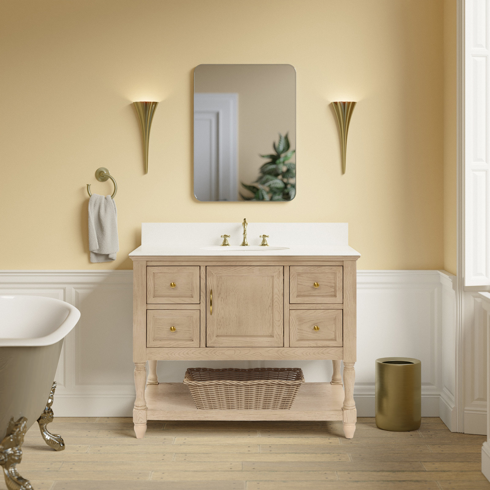 42'' Single Bathroom Vanity, Greige Oak, Engineered White