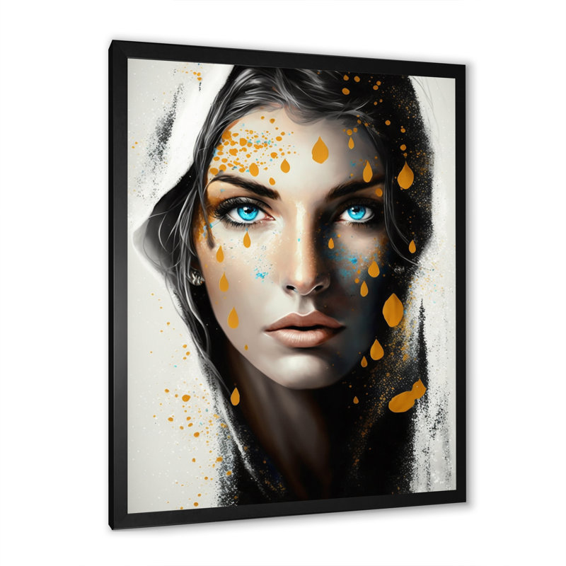 Féroces yeux bleus féminins I, H 32 po x l 16 po x P 1 po, Toile encadrée noire à coins fermés