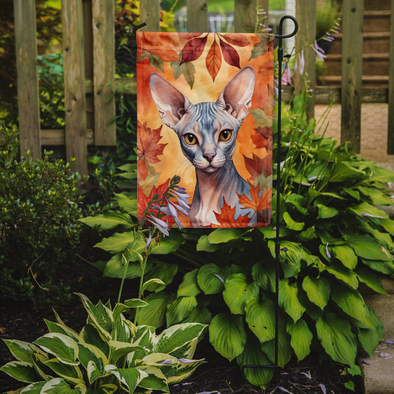 Chat en feuilles d'automne drapeau de jardin, Sphynx