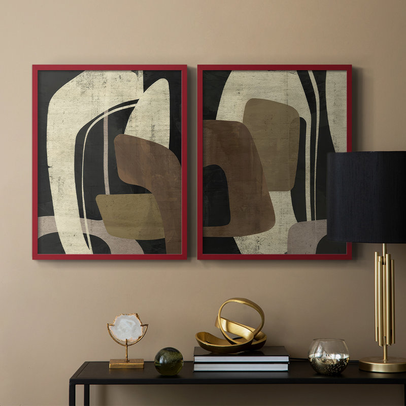 «Retro Form Collage I», reproduction encadrée de qualité supérieure - prête à être accrochée - aucun clou requis, Rouge
