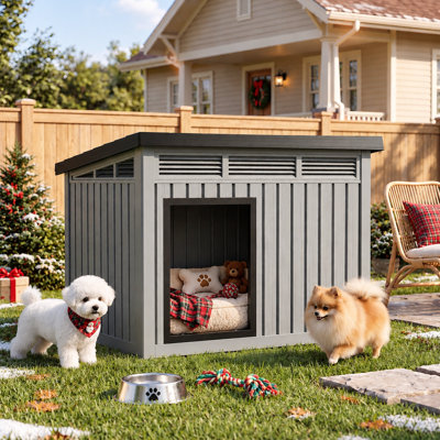 24.14"H Weather-Resistant Waterproof And Removable Roof Dog House To Dogs(Gray)