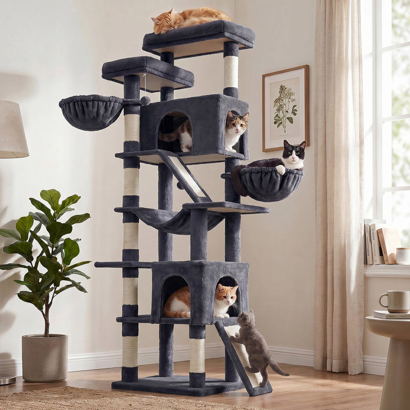 Arbre à chat en sisal gris foncé à 6 niveaux avec condos et hamacs, H 81,6 po x l 22,1 po x P 18,2 po, Dark Grey