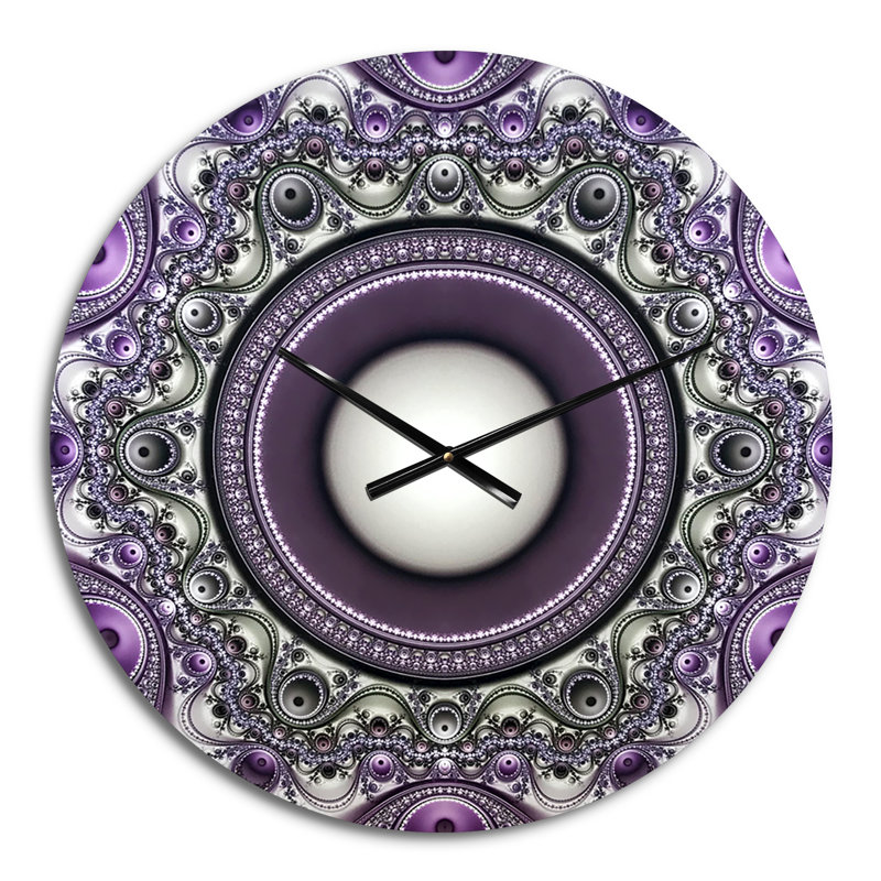 Horloge murale moderne à motif de fractale mauve avec cercles, Moyenne