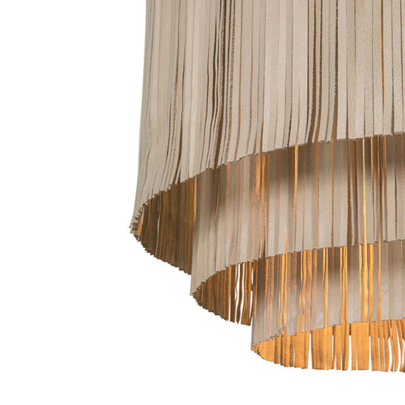 Fringe Leather Chandelier w/ Solid Accents, Brass, 30" H x 26" W x 26" D, 4