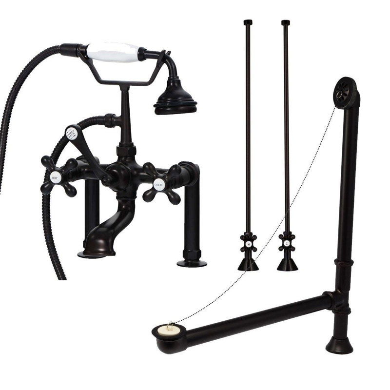Baignoire de trempage autoportante en fonte 72 po x 30 po avec robinet, Bronze huilé, Bronze huilé