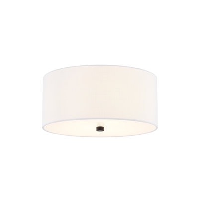 Textile - Classic Drum Flush-Mount - Linen Fabric Shade - 14"D x 14"W x 6.75"H