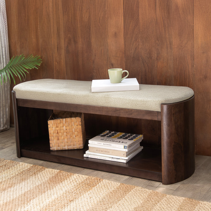 Banc de rangement en bois massif Noah, Noyer