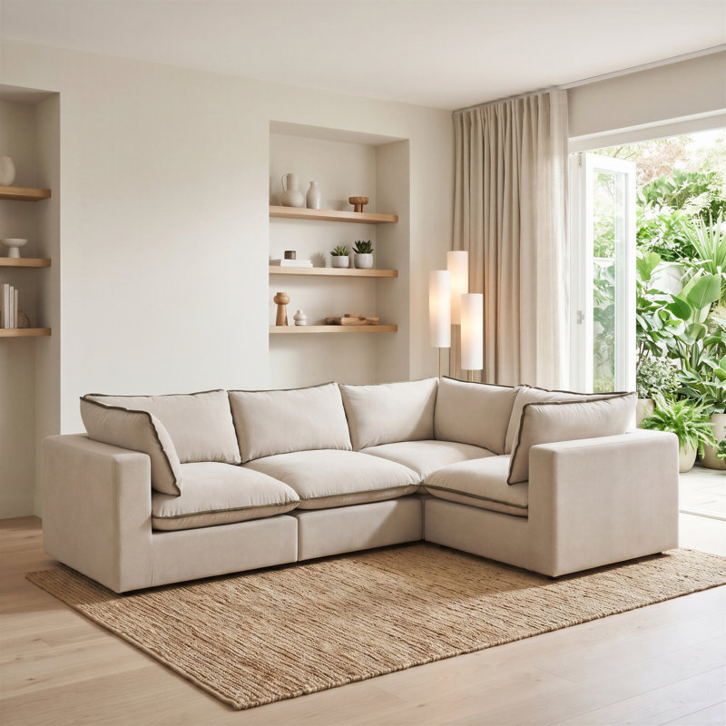 Chowchilla Boucle Sofa, Cream/Green, 3 Seat Corner Sofa