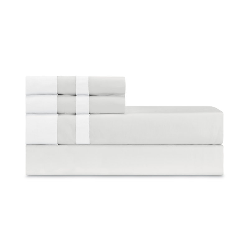 Savoy Sateen Sheet Set, California King Sheet Set + 2 Pillowcases, Oyster/White