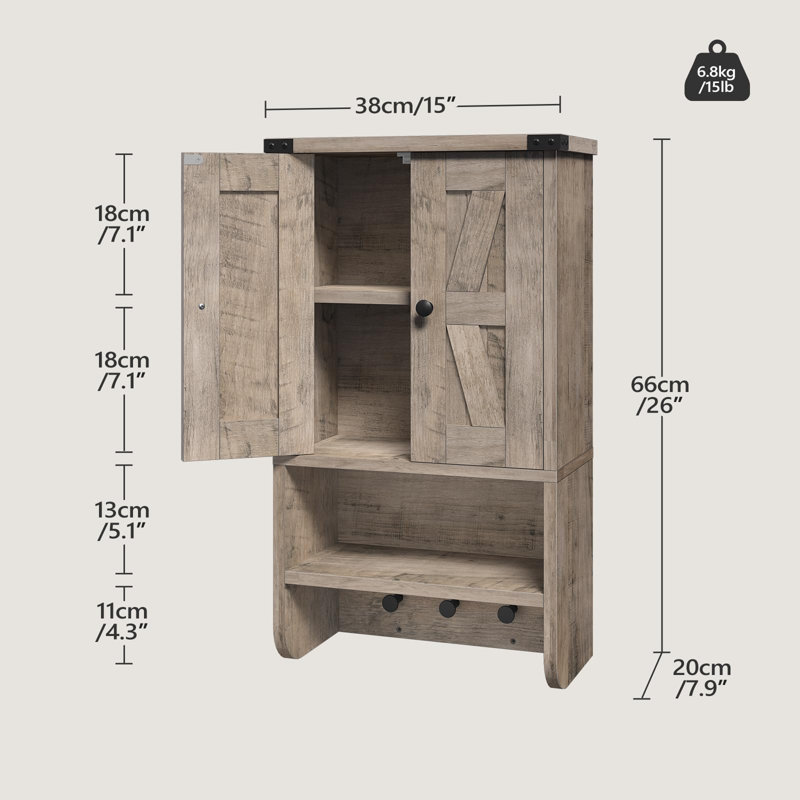 Armoire de salle de bain murale avec tablette réglable, Grège