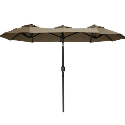 Double parasol de patio 9,5 pi - grand extérieur avec bouton-poussoir inclinable et manivelle, 3 évents, 12 nervures pour le jardin, la terrasse, la piscine, le marché très lumineux et la terrasse de jardin à air