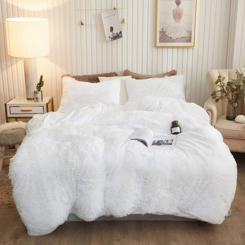 Ensemble de housse de couette à poils longs EMME pelucheux 2/3 pièces Ensemble de literie de luxe, Blanc