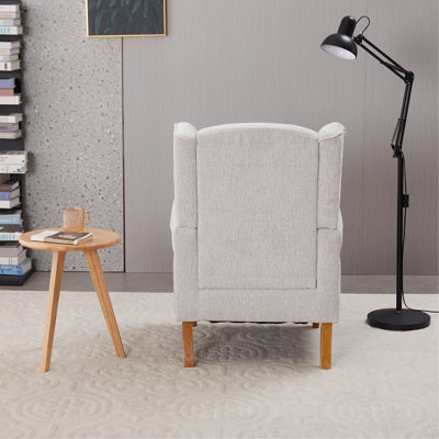 Ensemble de table basse et de fauteuils de style vintage rétro, une chaise de lecture confortable à haut dossier (beige) et une table basse en bois massif (bois naturel), convenant aux salons et aux chambres à coucher.