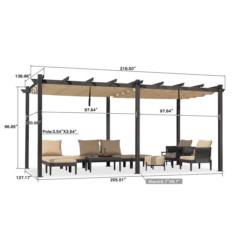 Aluminum Pergola with Canopy, Khaki, 18 ft. W x 12 ft. D