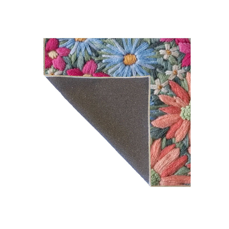 Tapis tissé à motif floral rouge, bleu et rose, Carré 3 pi 3 po 