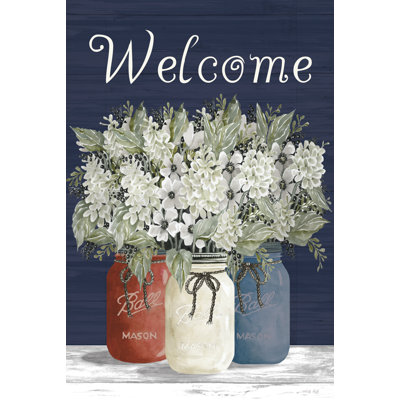 Welcome White & Blue Jar Trio
