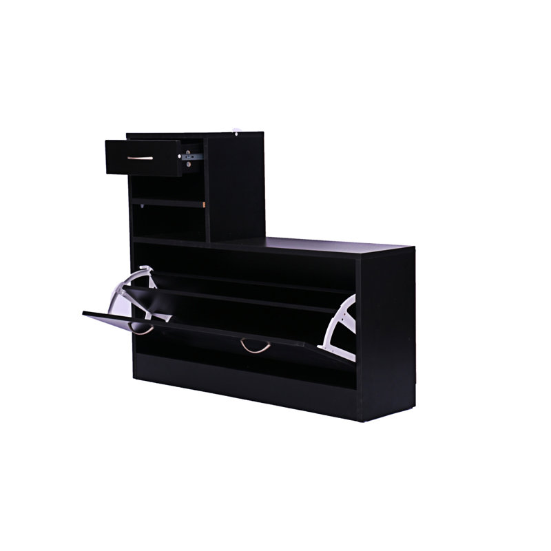 Trois-en-un modèle de barrière avec armoire à chaussures + tablette suspendue + miroir, Noir mat