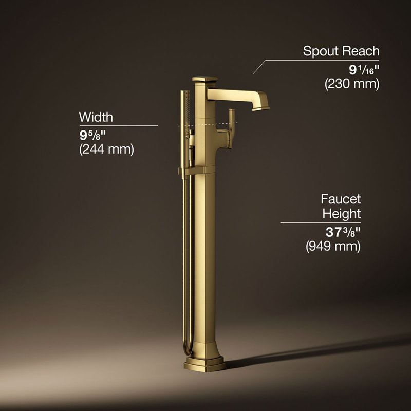 Riff Floor-Mount Bath Filler Trim, Vibrant Brushed Moderne Brass