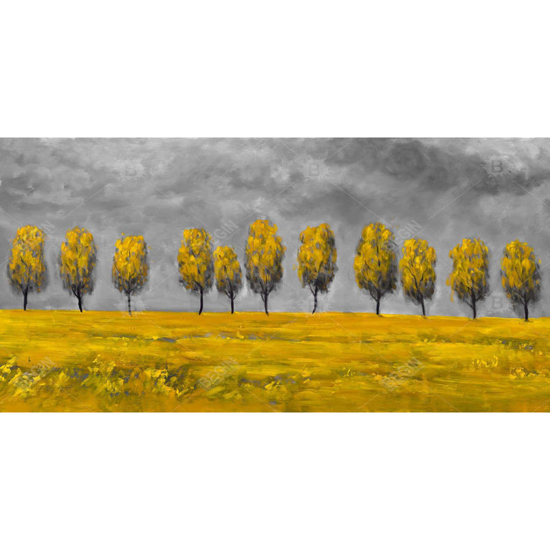 Yellow trees in a field - 15.75"x31.50" Desk mat