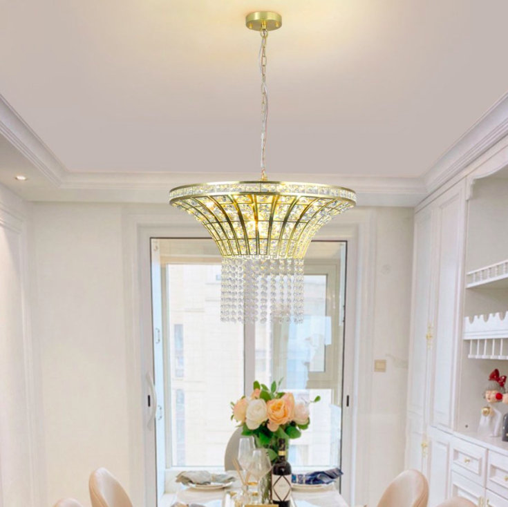 23.6" 8 Light Crystal Waterfall Chandelier