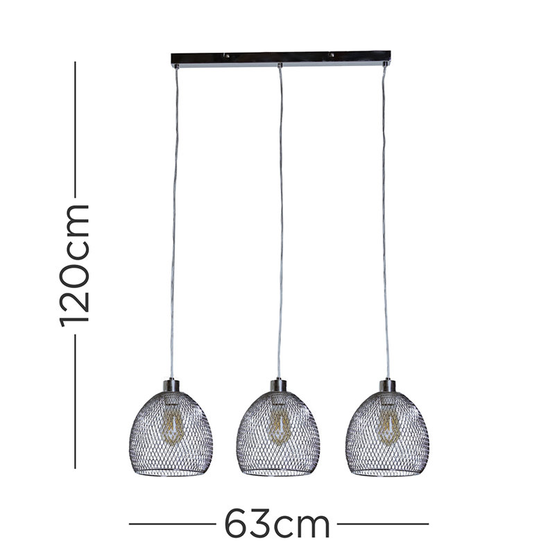 Blunt 3 - Light Kitchen Island Pendant, Brushed Chrome