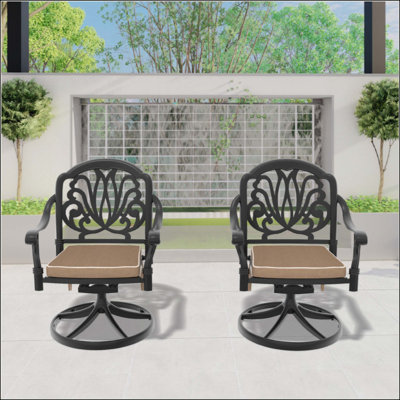 Chaise de patio pivotante en fonte d'aluminium 2 pièces avec structure et coussins