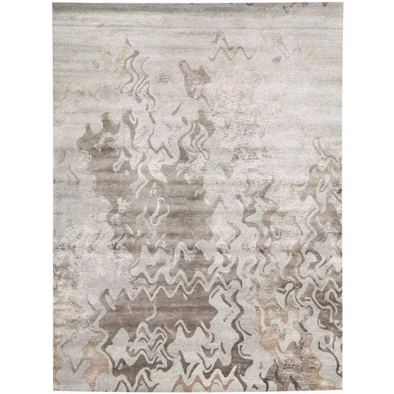 Abstract Area Rug in Black/Brown/Charcoal/Gray, Rectangle 6' x 9'