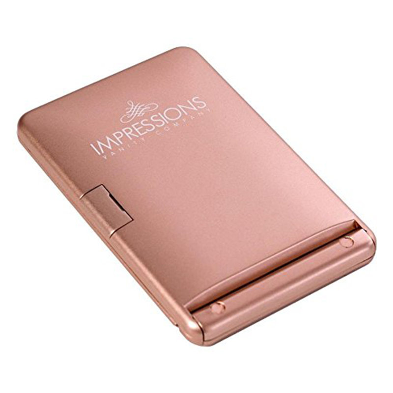 Touchup Dimmable LED Compact Mirror with Touch Sensor Light Switch, Bifold Travel Makeup Mirror, Rose Gold
