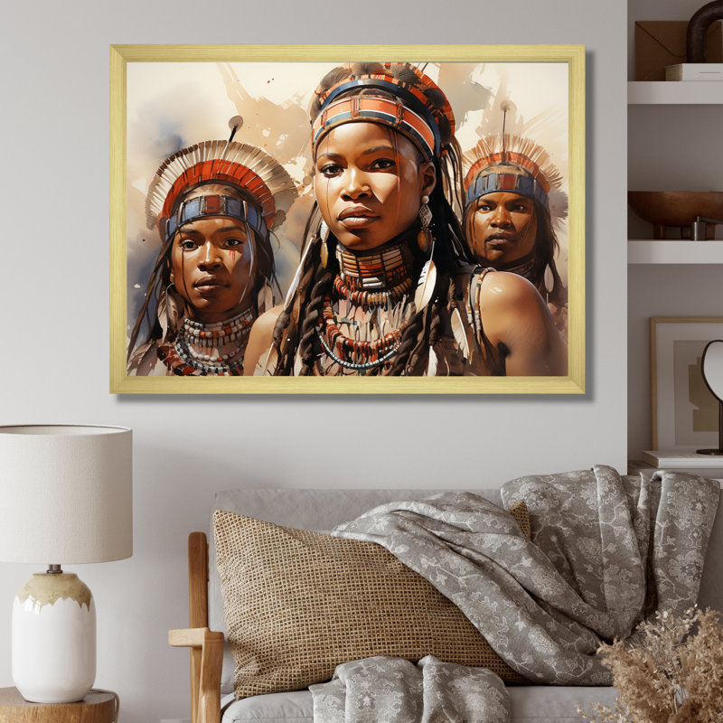 «African Zulu Dancers II» sur toile, H 34 po x l 44 po x P 1,5 po, Encadrement doré