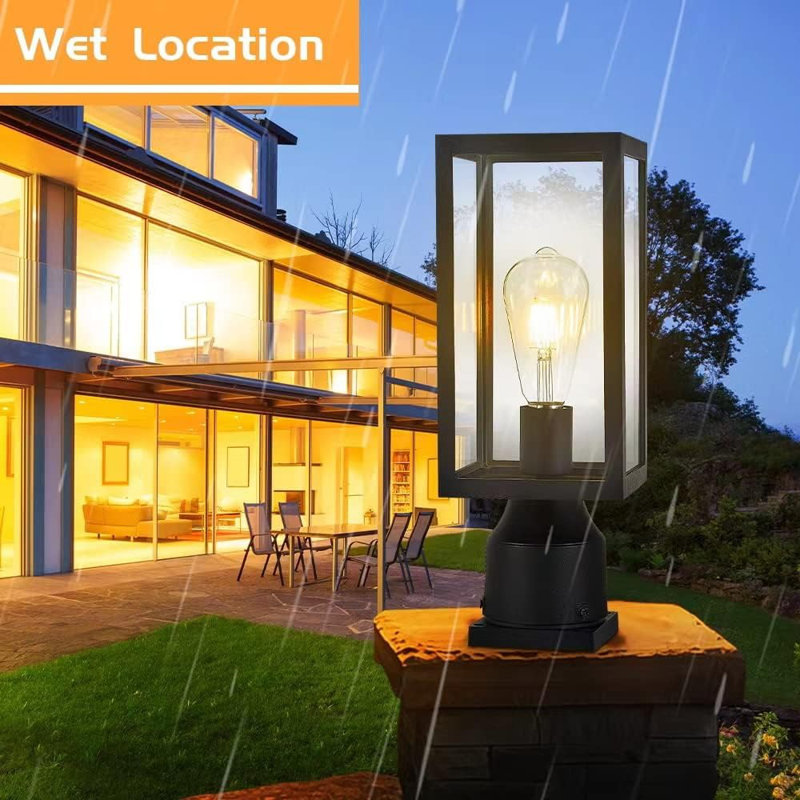 Outdoor Post Light,Waterproof Cast Aluminium Lamp Post Light Fixture,Post Lantern With Pier Mount Base,Matte Black,13.8'',Suitable For Garden,Yard Or Driveway,Etc