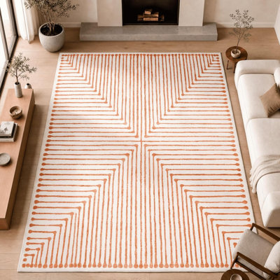 Claros - Indoor, Machine Washable Area Rug - 9'x12' Orange Beige Home Carpet
