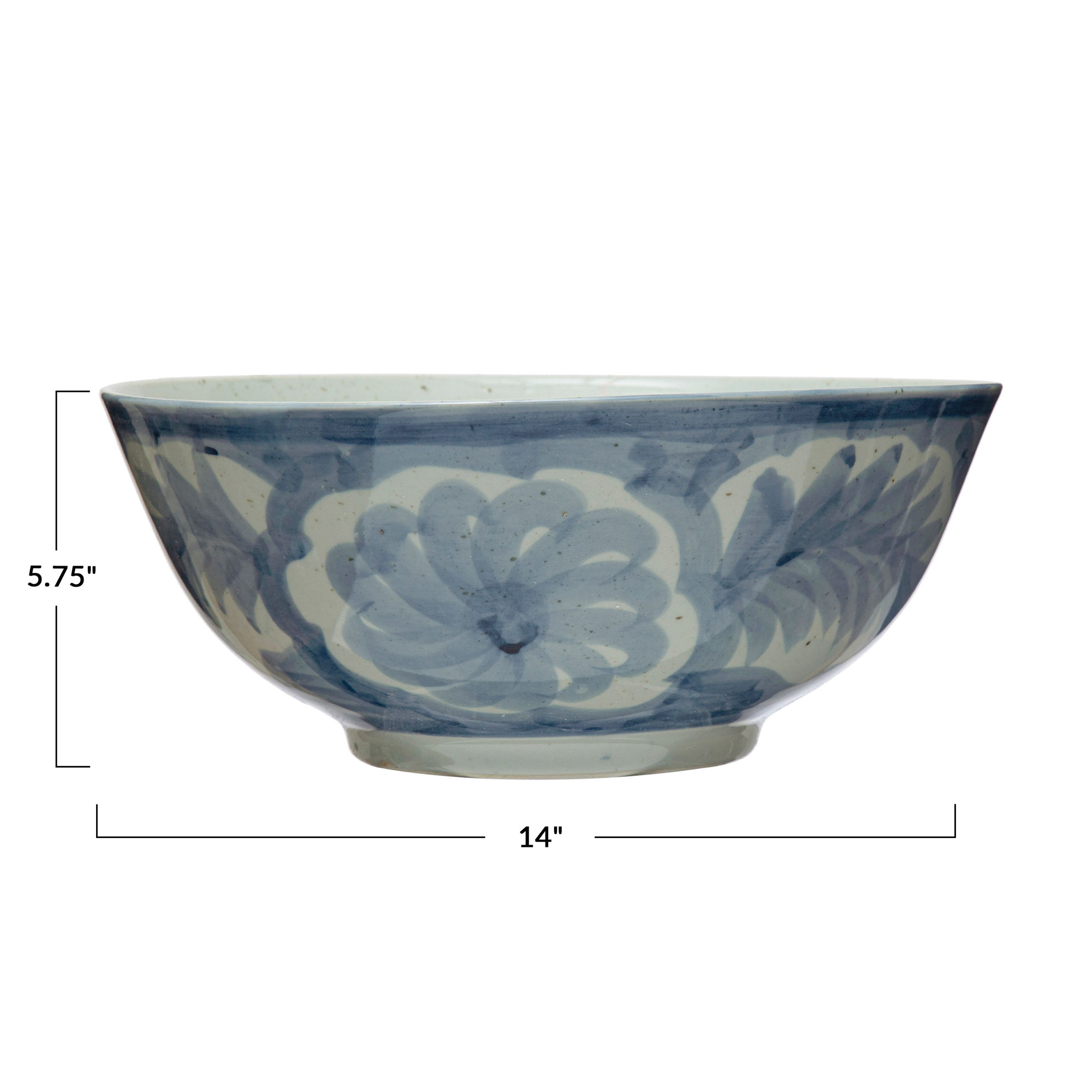 Caspen Hand-Painted Stoneware Bowl with Water Color Floral Design, Blue