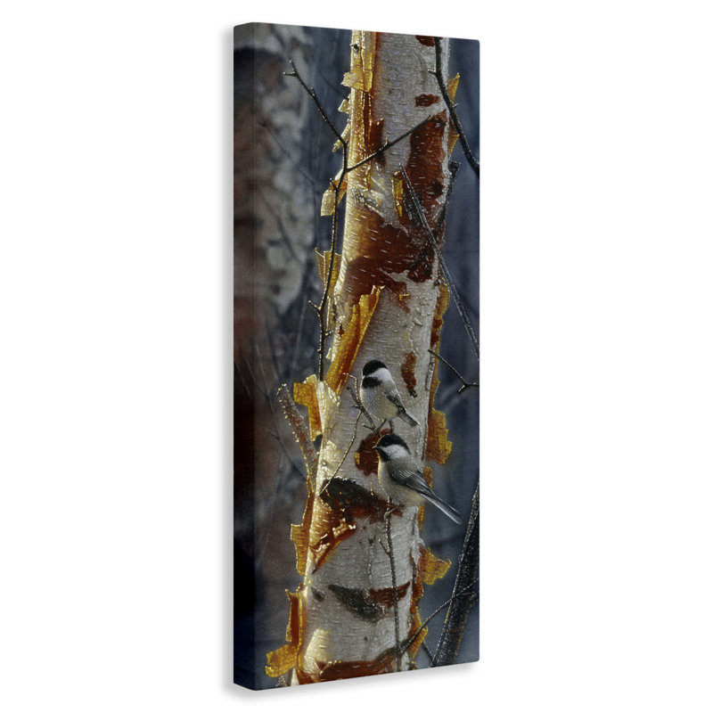 Sunlit Birch Chickadees, toile de Collin Bogle, H 40 po x l 17 po