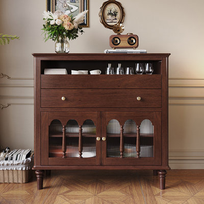 American-style Beech & Glass Accent Cabinet