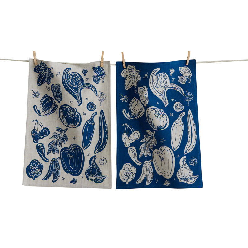 Canyon Print Veggies Dishtowel Set  Blue Kitchen Towels, Everyday Use, Machine Washable., Blue